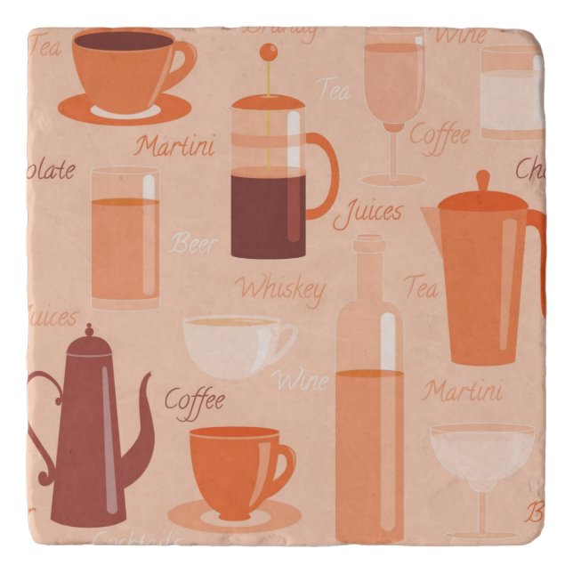 Pattern with drinks and text trivet (Front)