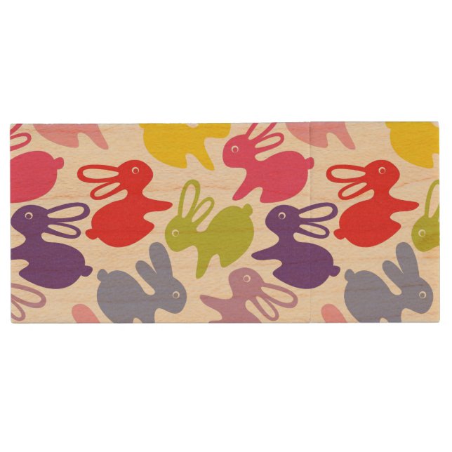 pattern with Easter rabbits Wood Flash Drive (Front)