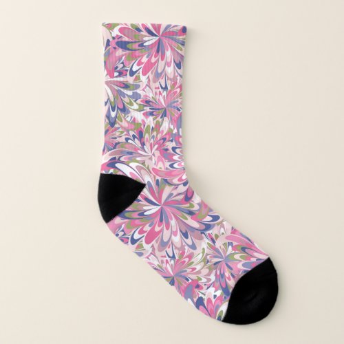 Pattern with fancy pink flowers socks