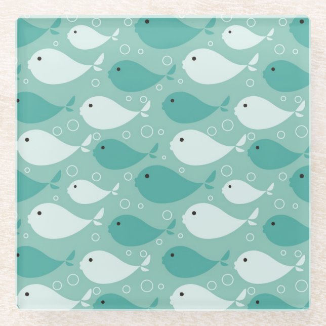 pattern with fish 2 glass coaster (Front)