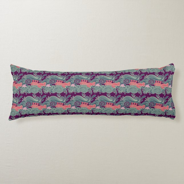 Pattern With Fish And Purple Wave Body Pillow (Front)