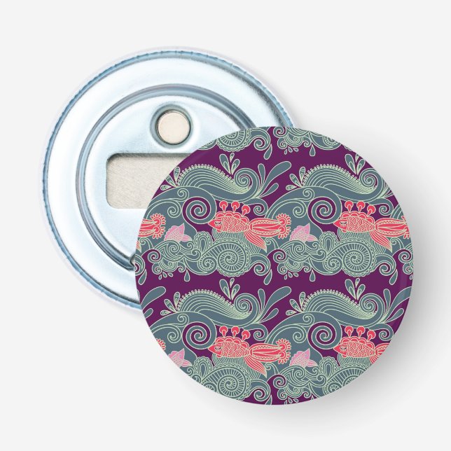Pattern With Fish And Purple Wave Bottle Opener (Front)