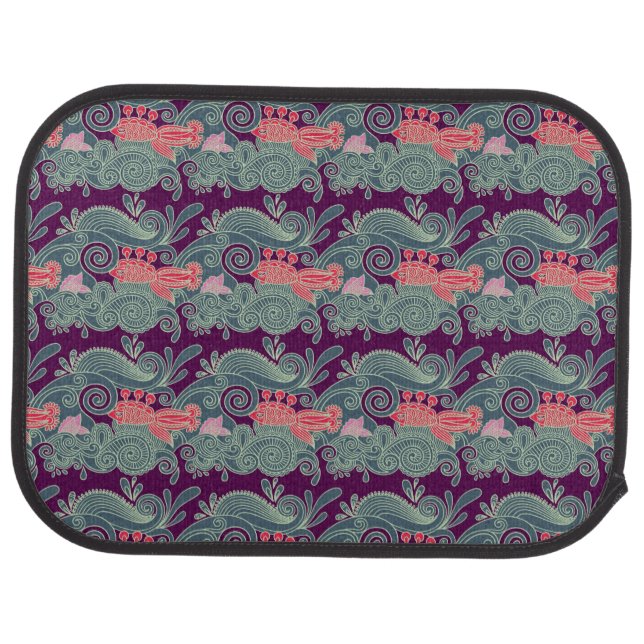 Pattern With Fish And Purple Wave Car Mat (Rear)