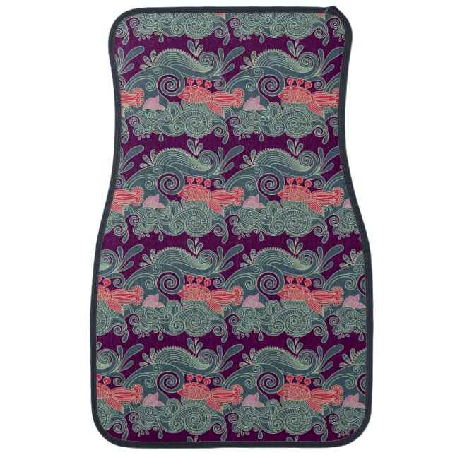 Pattern With Fish And Purple Wave Car Mat (Front)