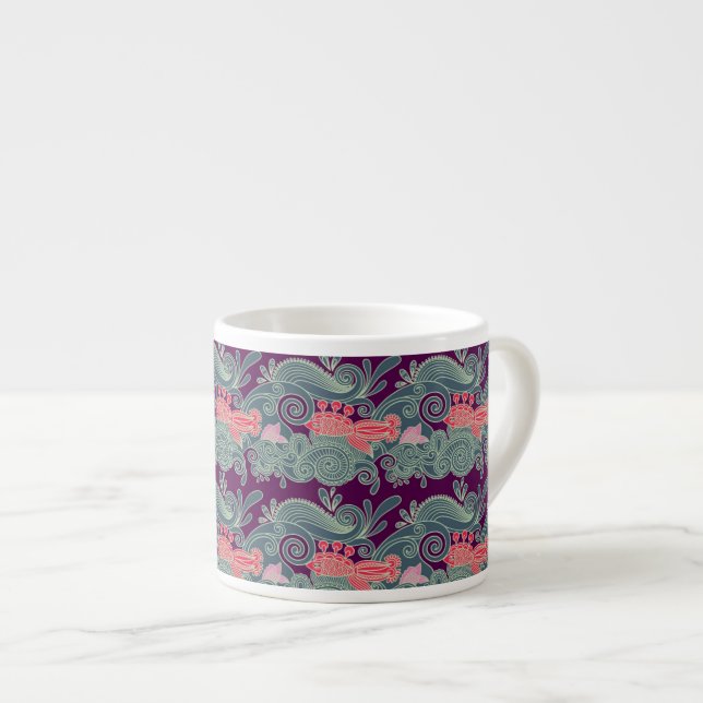 Pattern With Fish And Purple Wave Espresso Cup (Front Right)