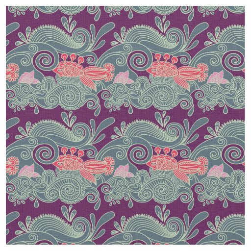 Pattern With Fish And Purple Wave Fabric