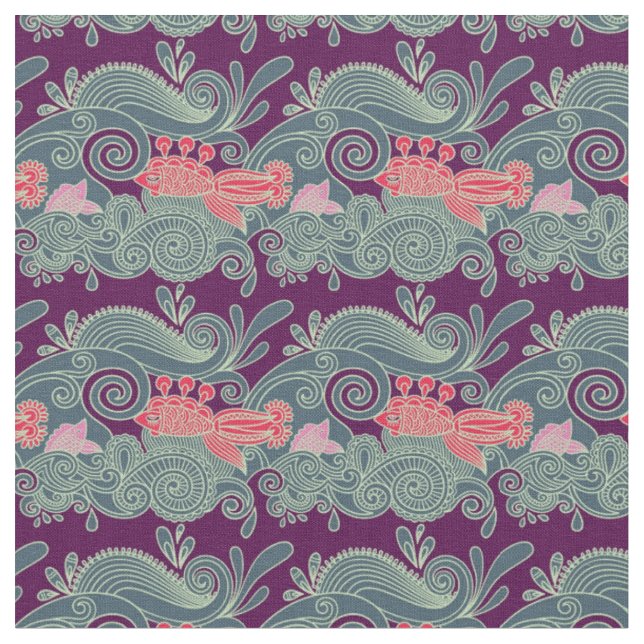 Pattern With Fish And Purple Wave Fabric (Close Up)