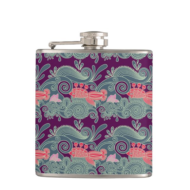 Pattern With Fish And Purple Wave Flask (Front)