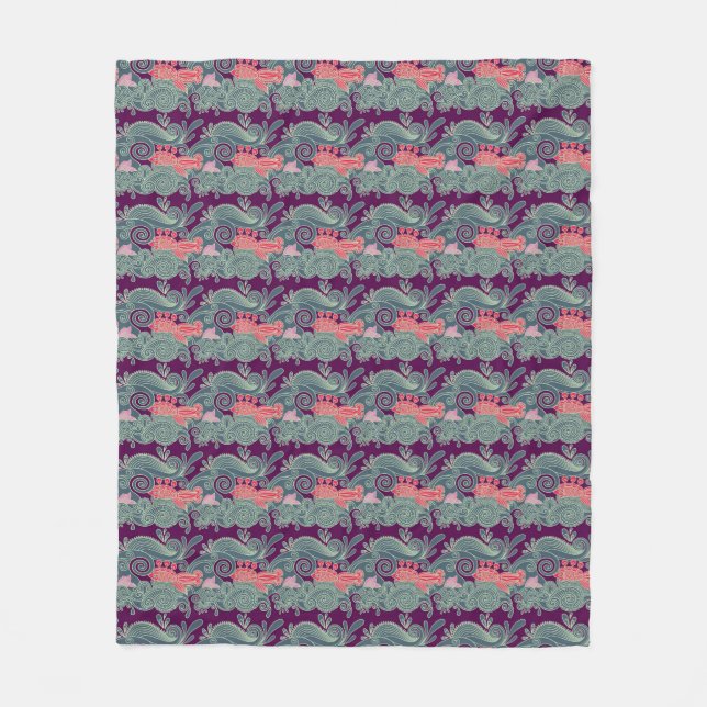 Pattern With Fish And Purple Wave Fleece Blanket (Front)