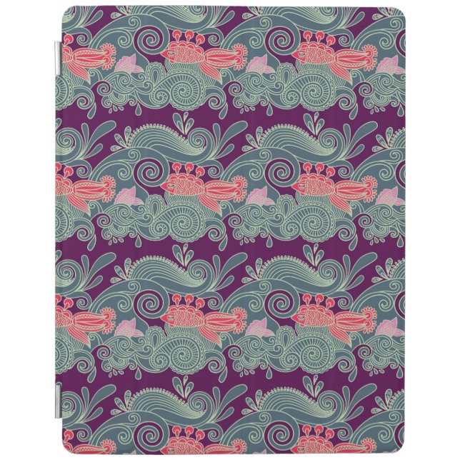 Pattern With Fish And Purple Wave iPad Smart Cover (Front)