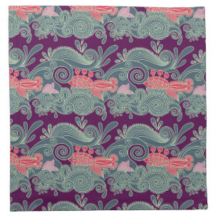 Pattern With Fish And Purple Wave Napkin