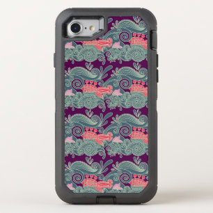 Pattern With Fish And Purple Wave OtterBox Defender iPhone SE/8/7 Case
