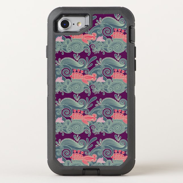 Pattern With Fish And Purple Wave Otterbox iPhone Case (Back)