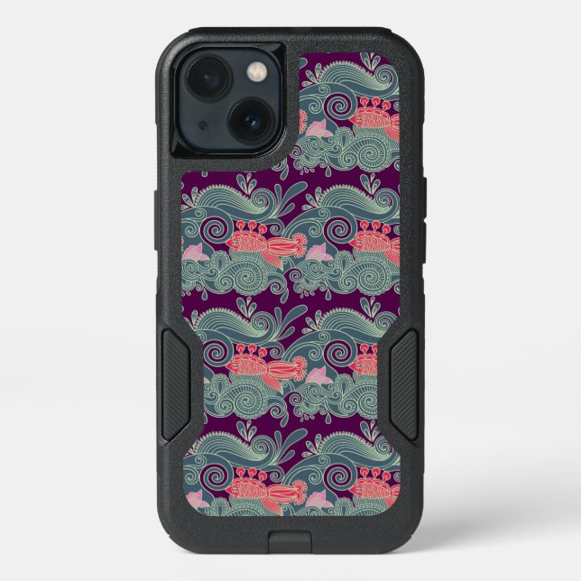 Pattern With Fish And Purple Wave Otterbox iPhone Case (Back)