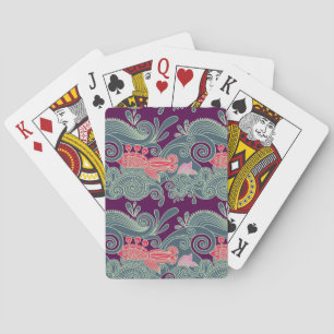 Pattern With Fish And Purple Wave Poker Cards