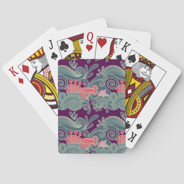 Pattern With Fish And Purple Wave Poker Cards (Back)