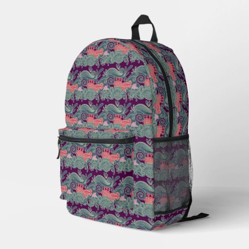 Pattern With Fish And Purple Wave Printed Backpack