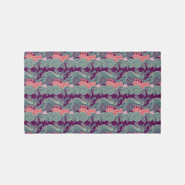 Pattern With Fish And Purple Wave Rug (Front)