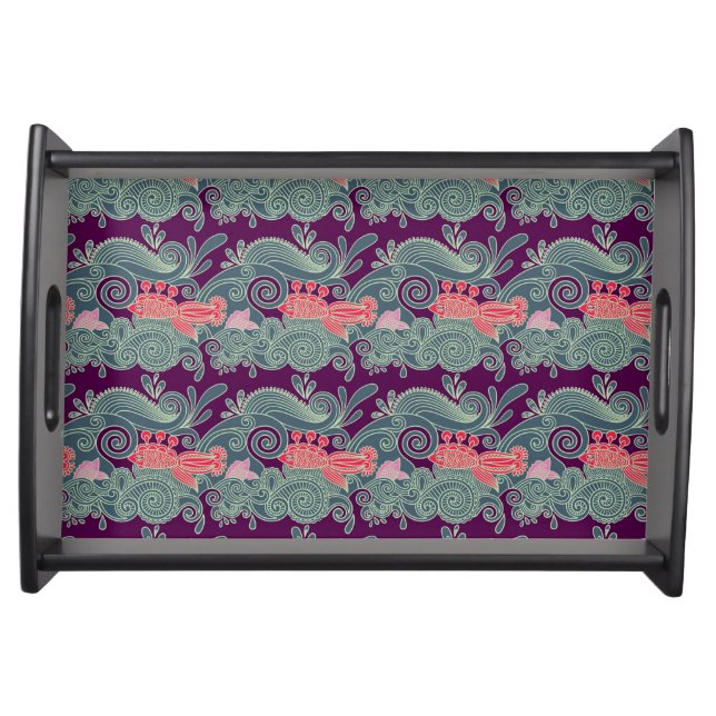 Pattern With Fish And Purple Wave Serving Tray (Front)