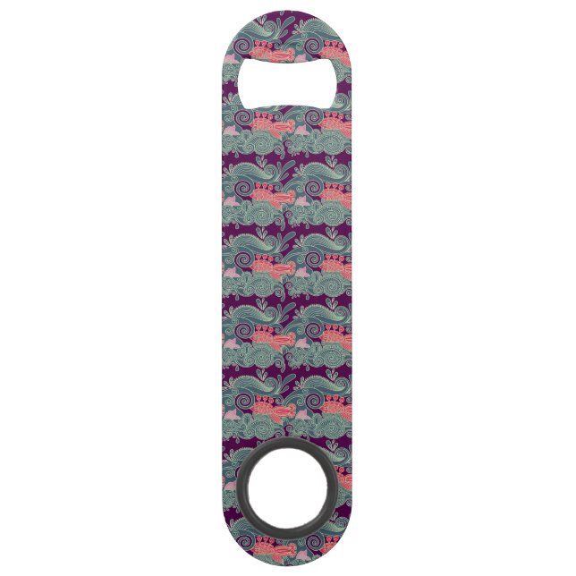 Pattern With Fish And Purple Wave Speed Bottle Opener (Front)
