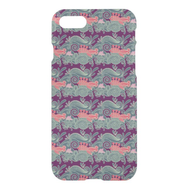 Pattern With Fish And Purple Wave Uncommon iPhone Case (Back)