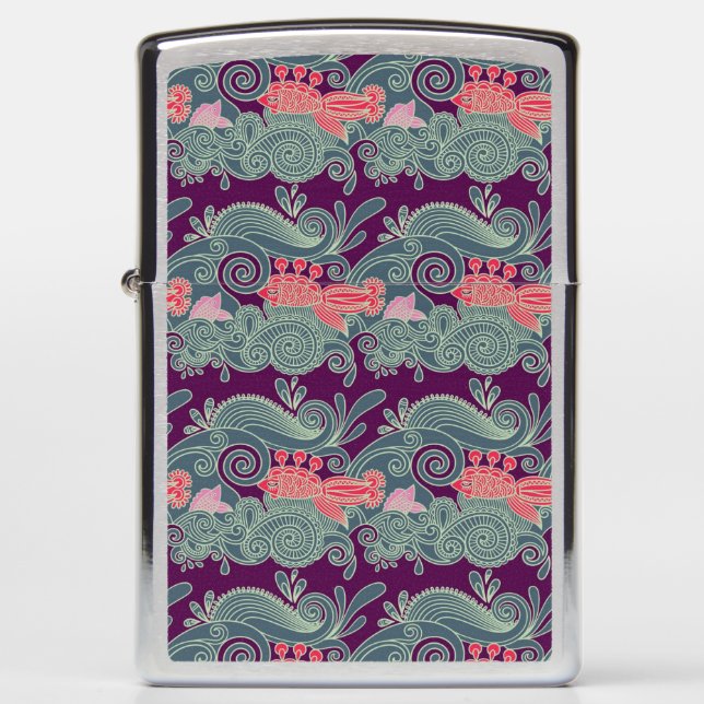 Pattern With Fish And Purple Wave Zippo Lighter (Front)