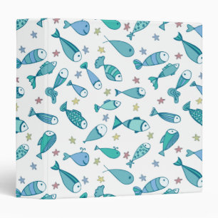 Pattern With Fish And Starfish 3 Ring Binder