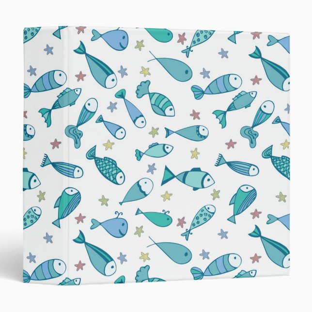 Pattern With Fish And Starfish 3 Ring Binder (Front/Spine)