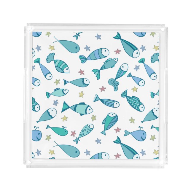 Pattern With Fish And Starfish Acrylic Tray (Front)