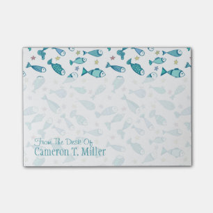 Pattern With Fish And Starfish Add Your Name Post-it Notes