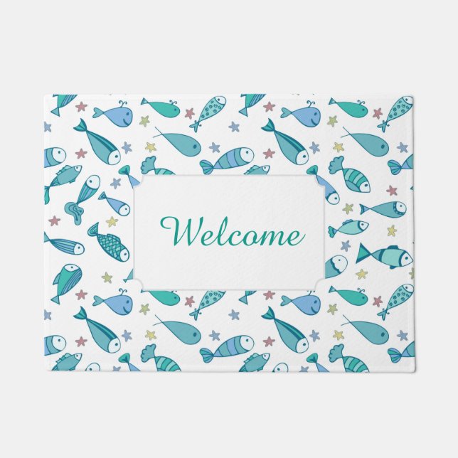 Pattern With Fish And Starfish | Add Your Text Doormat (Front)