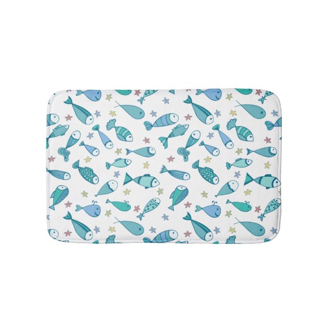 Pattern With Fish And Starfish Bathroom Mat (Front)