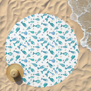 Pattern With Fish And Starfish Beach Towel