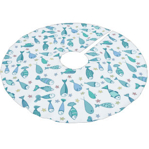 Pattern With Fish And Starfish Brushed Polyester Tree Skirt