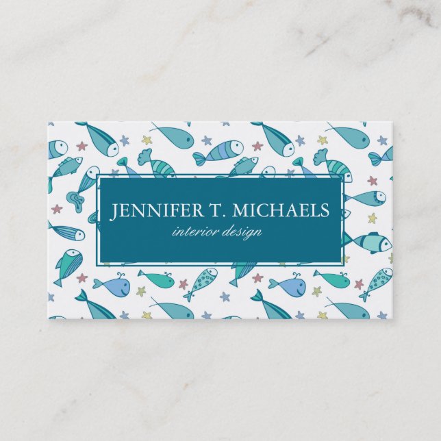 Pattern With Fish And Starfish Business Card (Front)