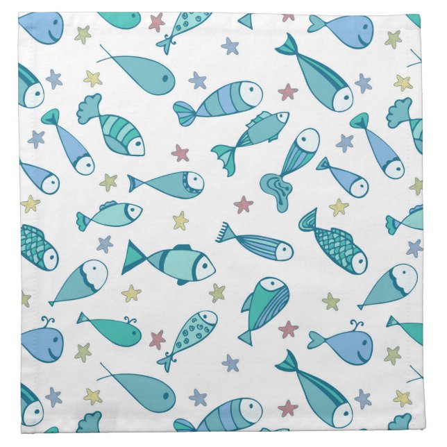 Pattern With Fish And Starfish Cloth Napkin (Front)