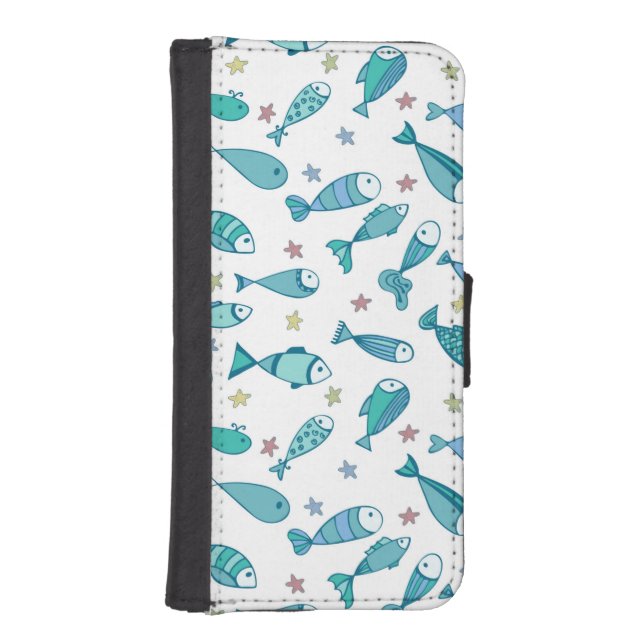 Pattern With Fish And Starfish iPhone Wallet Case (Front)