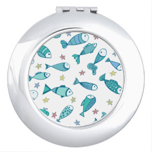 Pattern With Fish And Starfish Makeup Mirror