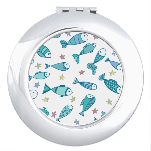 Pattern With Fish And Starfish Makeup Mirror (Front)