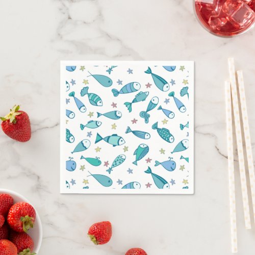 Pattern With Fish And Starfish Napkins