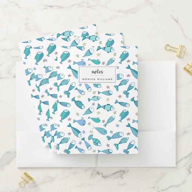 Pattern With Fish And Starfish Pocket Folder (In Situ)