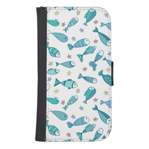 Pattern With Fish And Starfish Samsung S4 Wallet Case