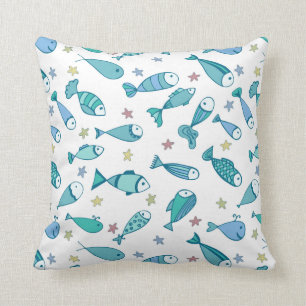 Pattern With Fish And Starfish Throw Pillow
