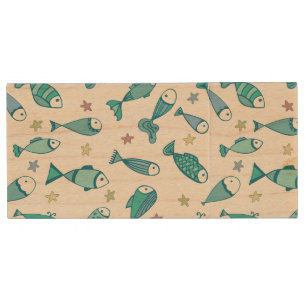 Pattern With Fish And Starfish Wood Flash Drive