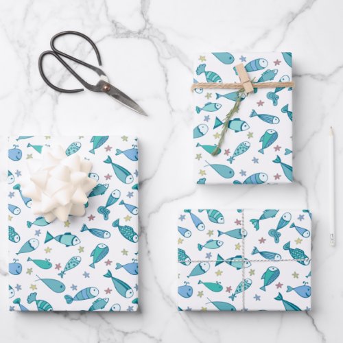 Pattern With Fish And Starfish Wrapping Paper Sheets
