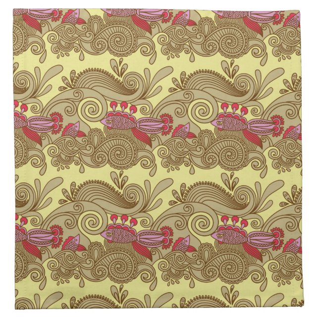 Pattern With Fish And Wave Cloth Napkin (Front)