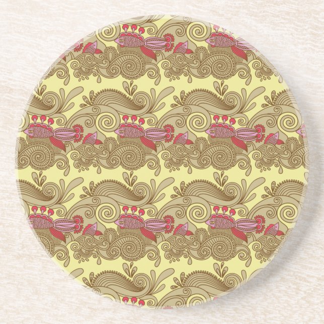 Pattern With Fish And Wave Drink Coaster (Front)