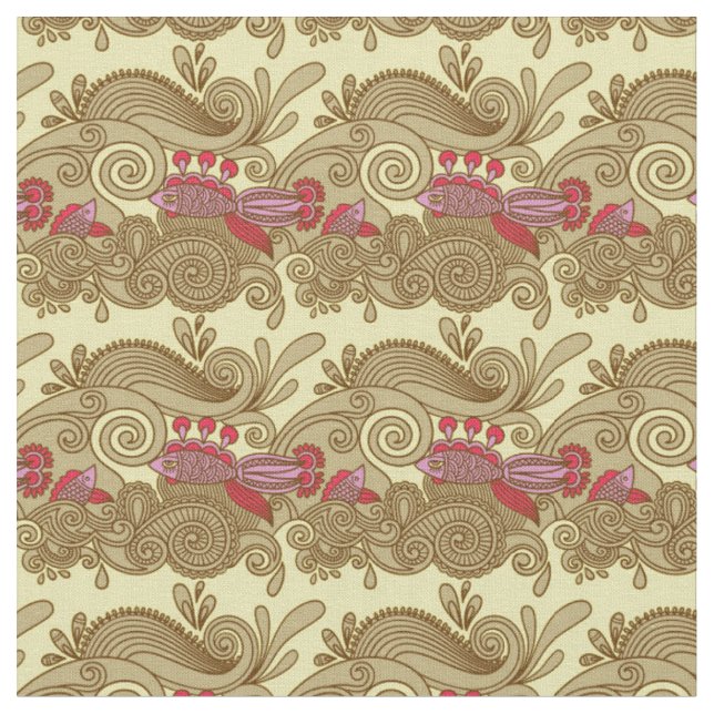 Pattern With Fish And Wave Fabric (Close Up)