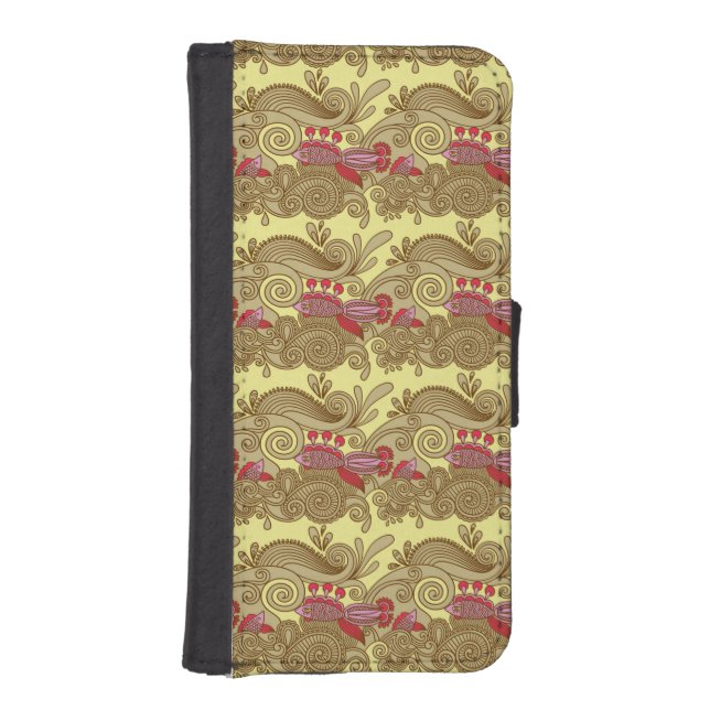 Pattern With Fish And Wave iPhone Wallet Case (Front)