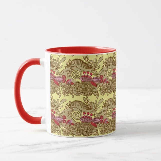 Pattern With Fish And Wave Mug (Left)